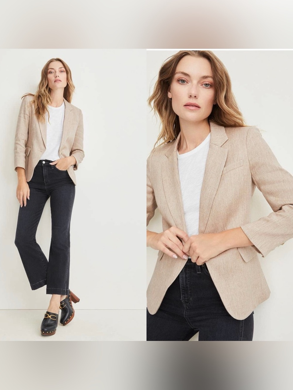 Veronica Beard Cutaway Linen Dickey Jacket in “Natural” beige